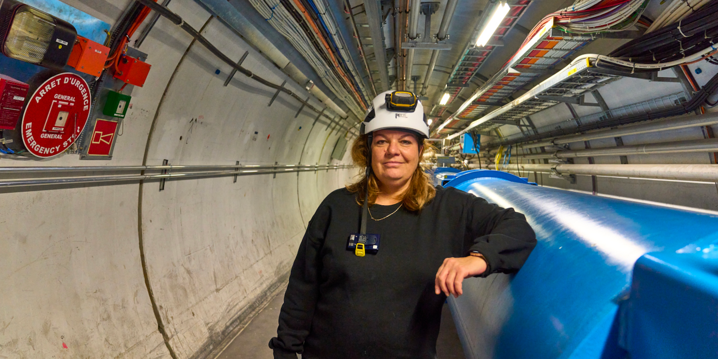 Sorina Popescu, CMS physicist, pictured in the LHC tunnel